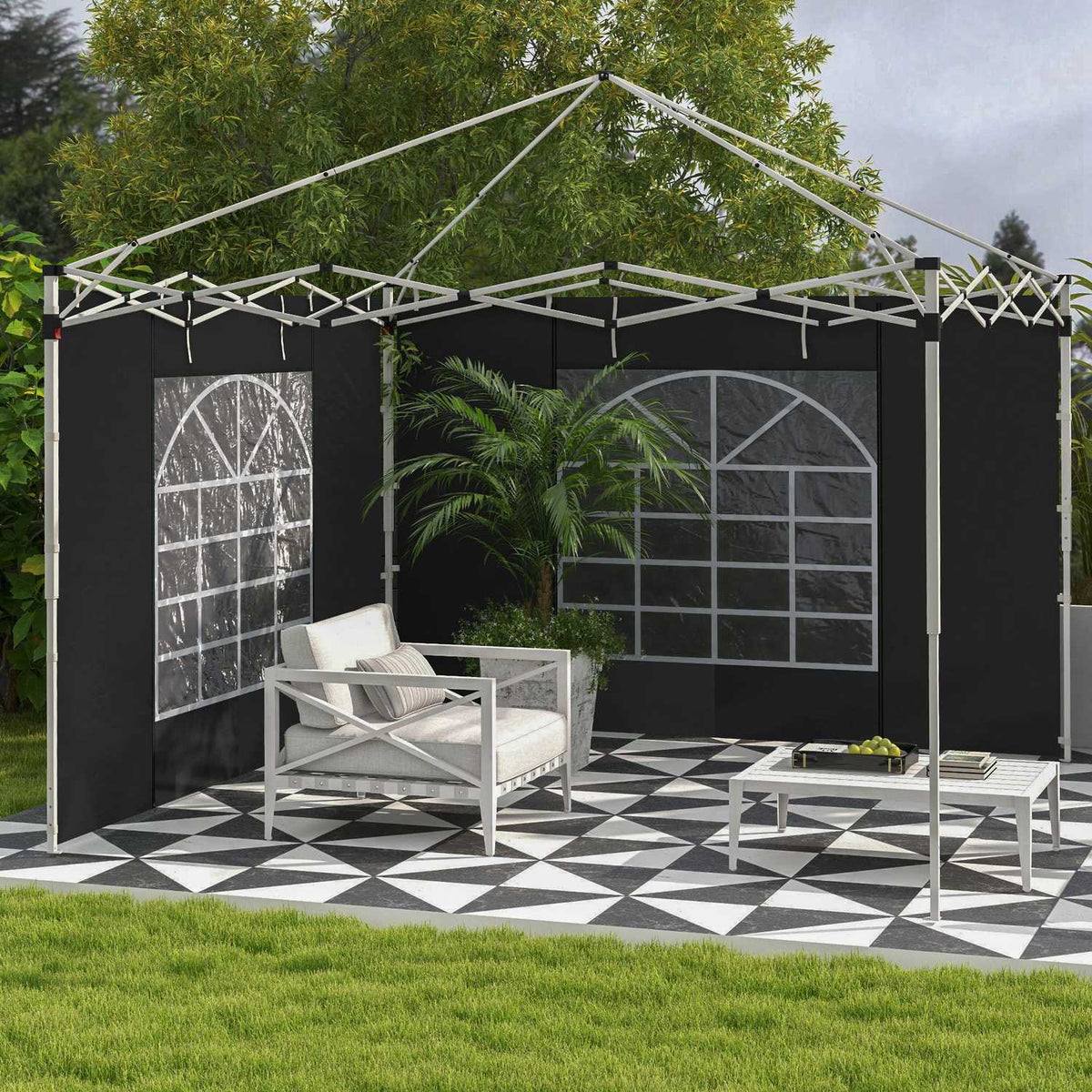 Set of 2 side panels for pavilion 3x3/3x6 m, side wall with window and Velcro fastener, waterproof side walls made of Oxford fabric, as wind protection and privacy screen for party tent, black