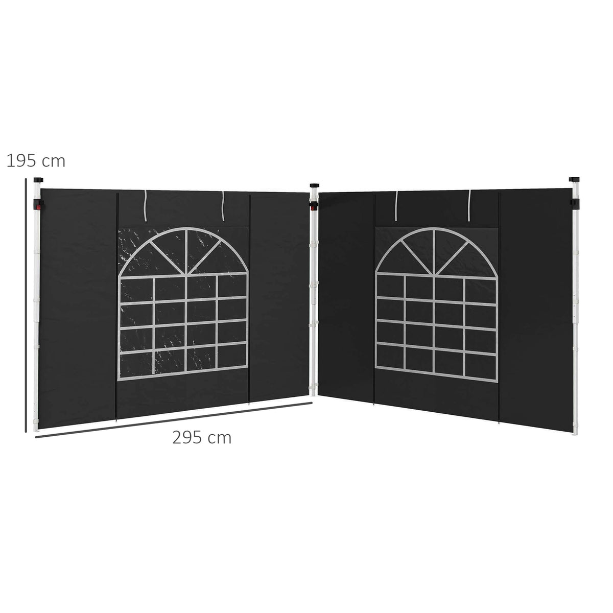 Set of 2 side panels for pavilion 3x3/3x6 m, side wall with window and Velcro fastener, waterproof side walls made of Oxford fabric, as wind protection and privacy screen for party tent, black