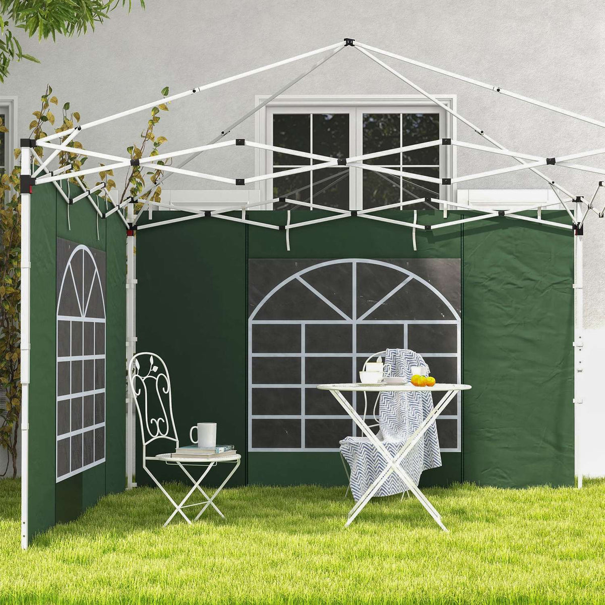 Set of 2 side panels for pavilion 3x3/3x6 m, side wall with window and Velcro fastener, waterproof side walls made of Oxford fabric, as wind protection and privacy screen for party tent, green