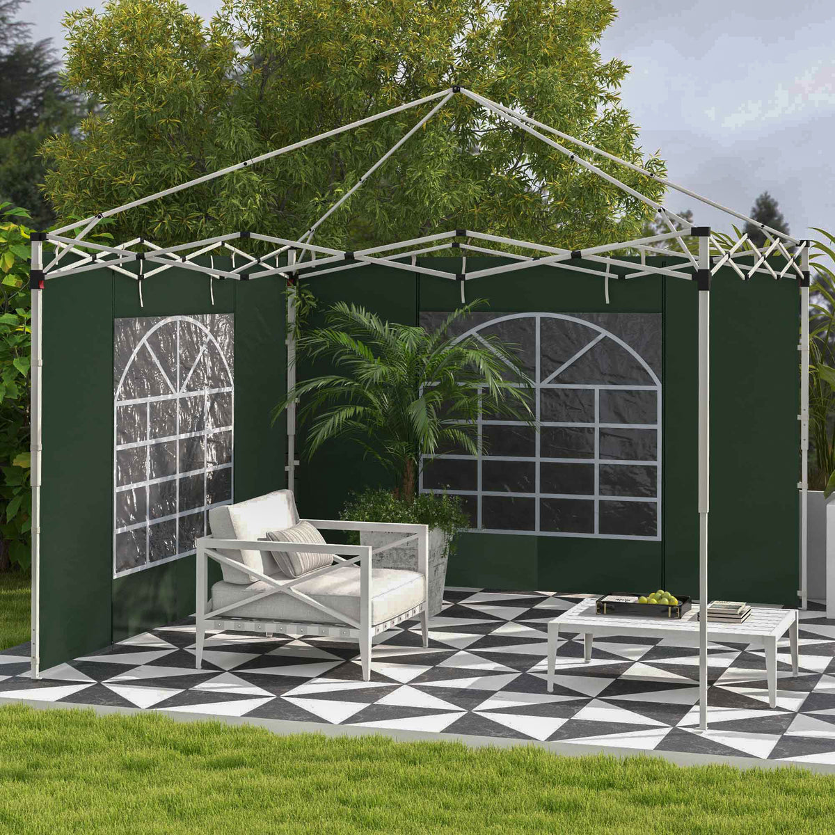 Set of 2 side panels for pavilion 3x3/3x6 m, side wall with window and Velcro fastener, waterproof side walls made of Oxford fabric, as wind protection and privacy screen for party tent, green