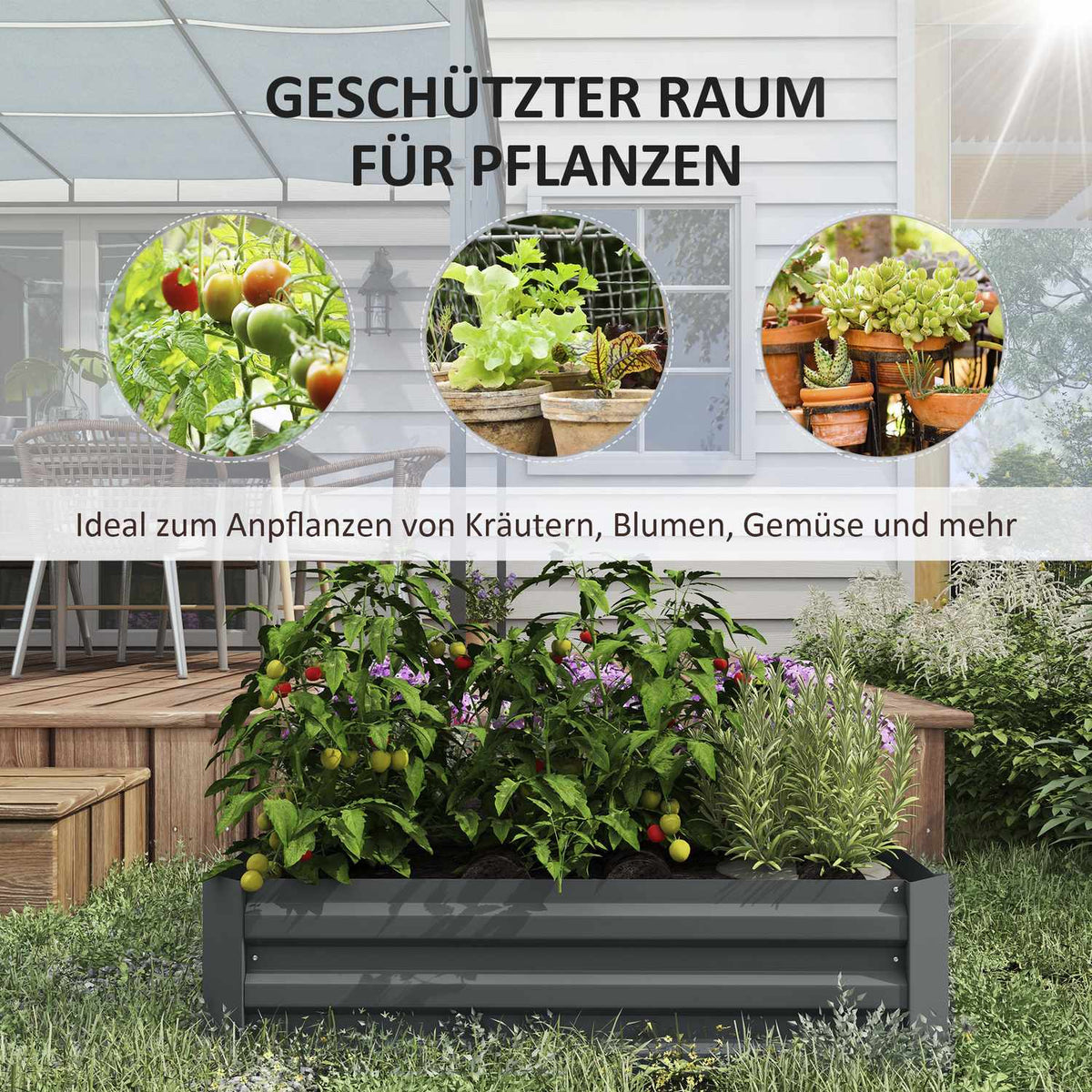 Set of 2 steel raised beds, cold frame, garden bed, plug-in flower box, plant box, plant pot, 100 x 100 x 30 cm for garden, balcony, terrace, vegetable bed for flowers, plants