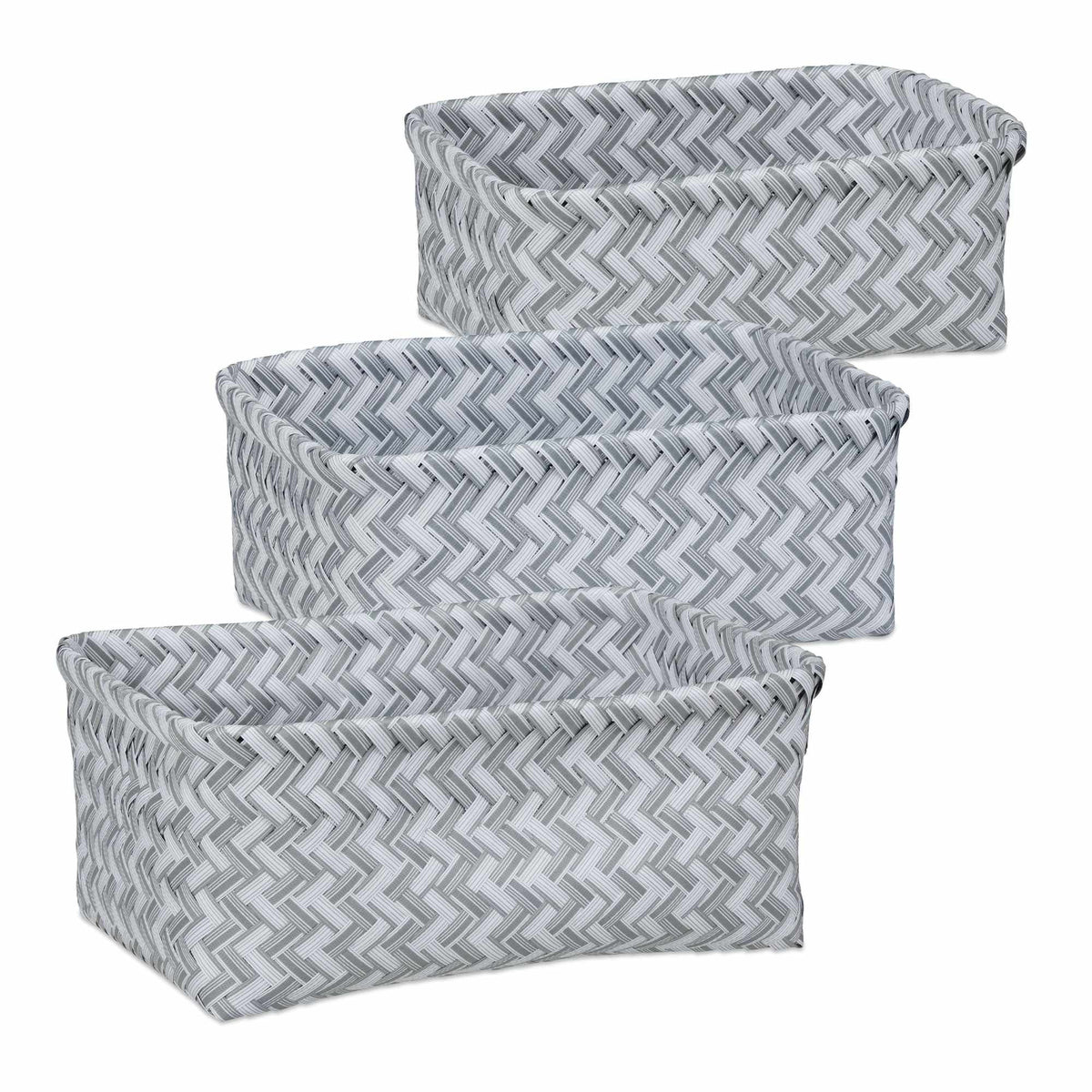 Set of 3 Plastic Wicker Storage Baskets
