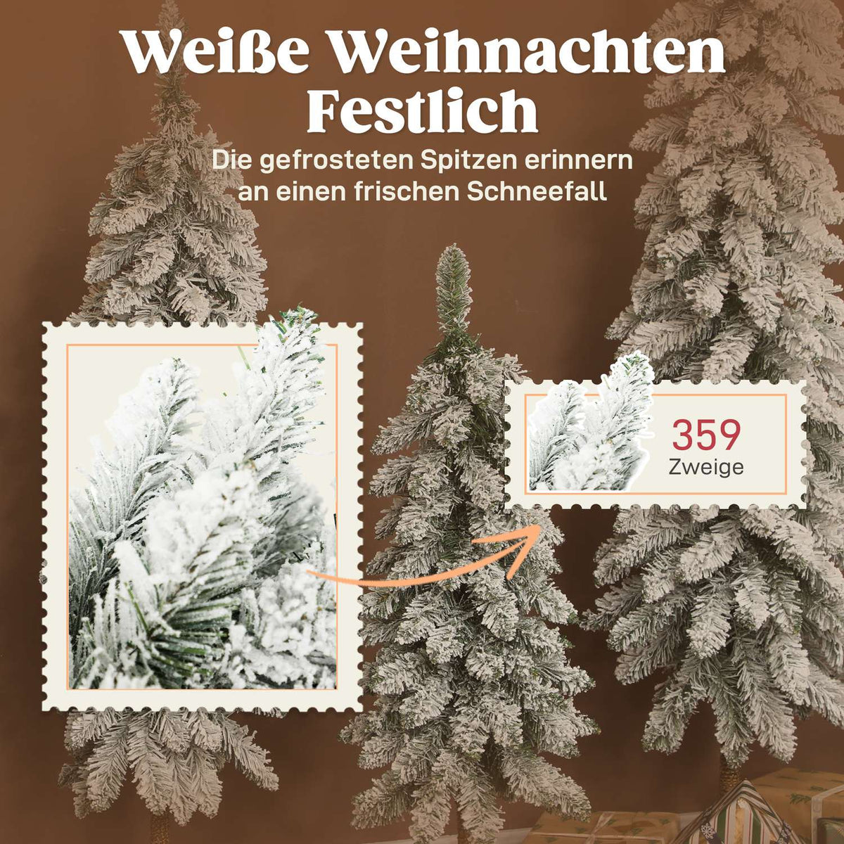 Set of 3 Snowy Artificial Christmas Trees, 3 Sizes, Flame-Resistant