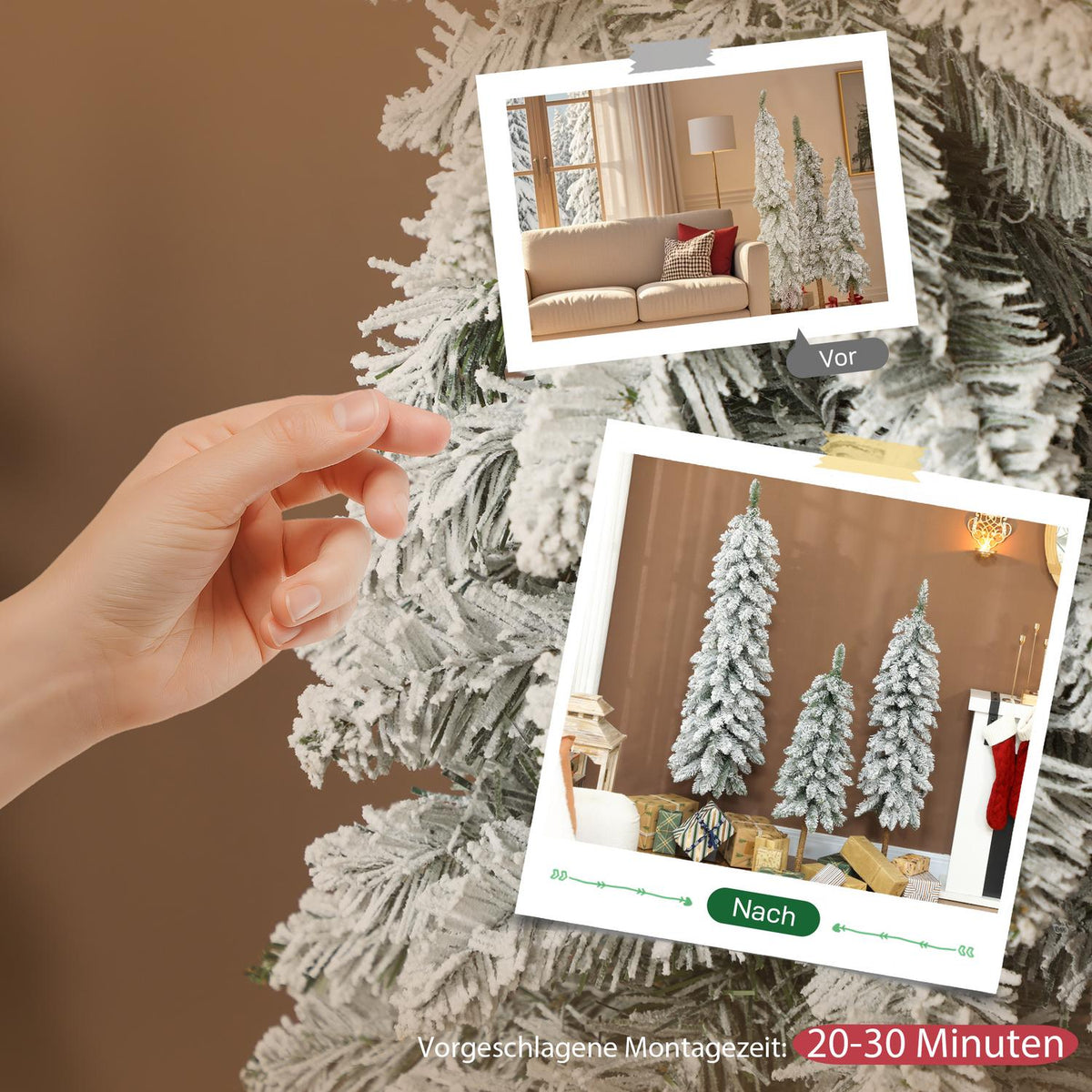 Set of 3 Snowy Artificial Christmas Trees, 3 Sizes, Flame-Resistant