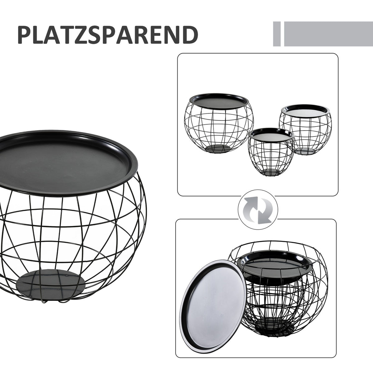 Set of 3 coffee tables, side tables, coffee tables, removable table tops, nesting tables, sofa tables for living room, bedroom, black