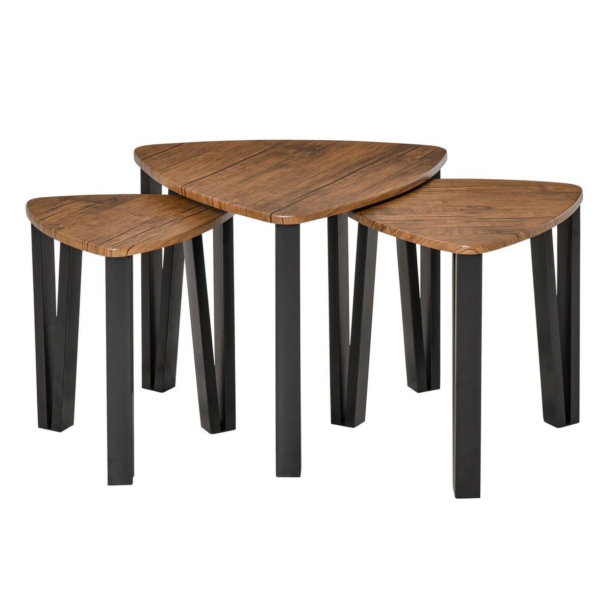 Set of 3 coffee tables, side tables, stacking tables, coffee tables, nesting tables, MDF, natural + black