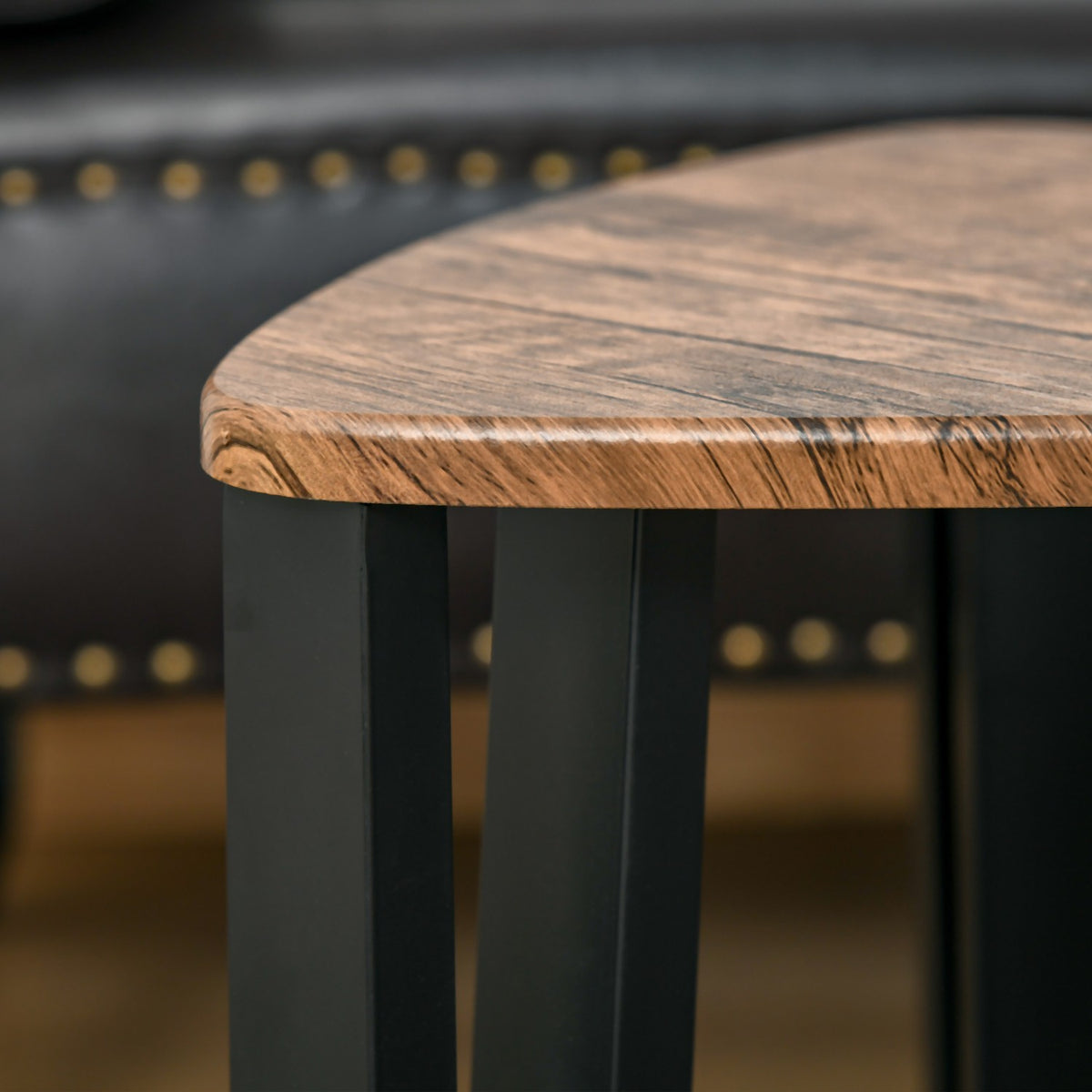 Set of 3 coffee tables, side tables, stacking tables, coffee tables, nesting tables, MDF, natural + black