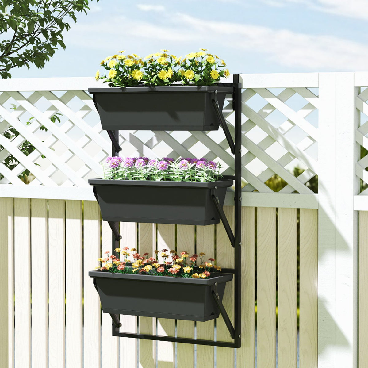 Set of 3 flower pots with holes, 56x42 cm plant pots, square plant pots, plastic flower pots for tomatoes and flowers, plant pot for garden balcony, dark gray
