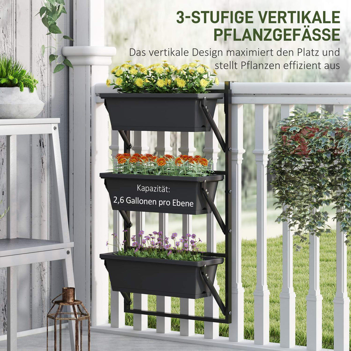 Set of 3 flower pots with holes, 56x42 cm plant pots, square plant pots, plastic flower pots for tomatoes and flowers, plant pot for garden balcony, dark gray