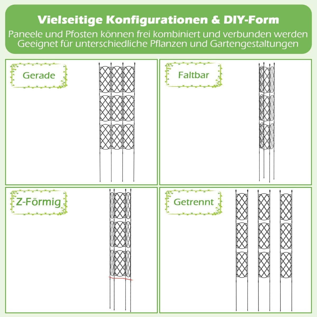 Set of 3 metal garden trellises with plug-in freestanding trellis garden fence trellis