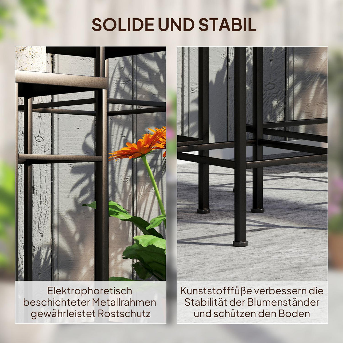 Set of 3 plant stands, 71 cm high flower stand for indoor use, plant shelf made of metal, 3 different sized flower shelves, flower stools, flower pot stands for living room garden balcony blue + white