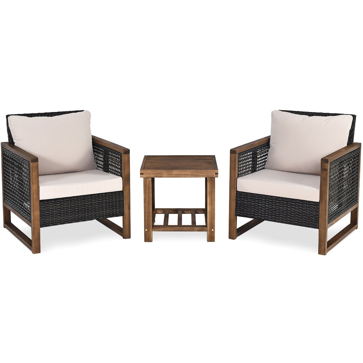 Set of 3 rattan garden furniture polyrattan lounge set with washable seat cushions outdoor seating set