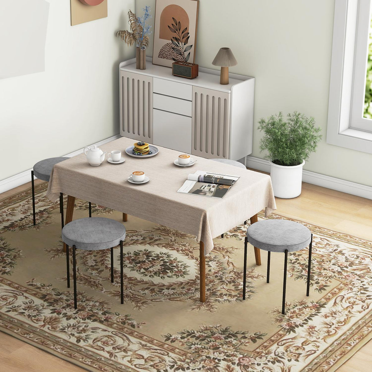 Set of 4 Dining Room Stools, Stackable Dining Room Chairs, Kitchen Chair with Padded Seat, Velvet Look, Stool for Kitchen, Dining Room