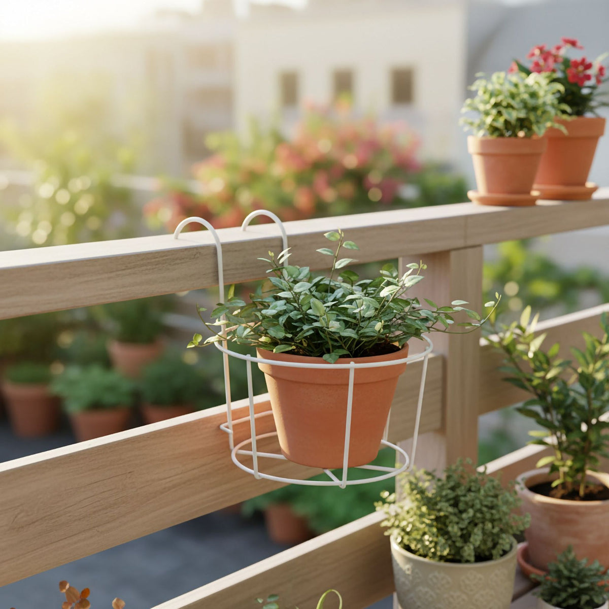 Set of 4 Hanging Planters with Hooks for Balcony