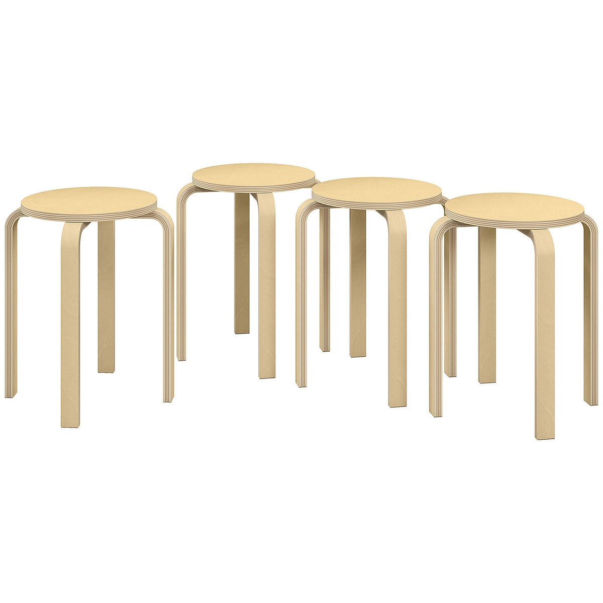 Set of 4 Stackable Stools, Dining Room Stools with Non-Slip Mat, Multifunctional Stools for Dining Room, Living Room, Natural