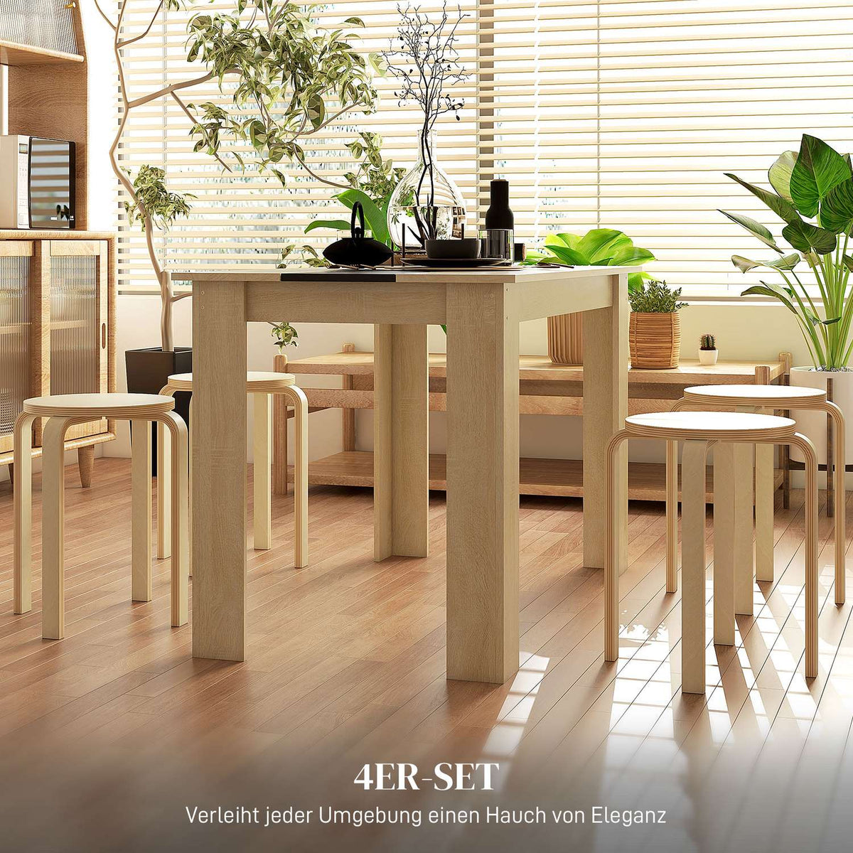 Set of 4 Stackable Stools, Dining Room Stools with Non-Slip Mat, Multifunctional Stools for Dining Room, Living Room, Natural