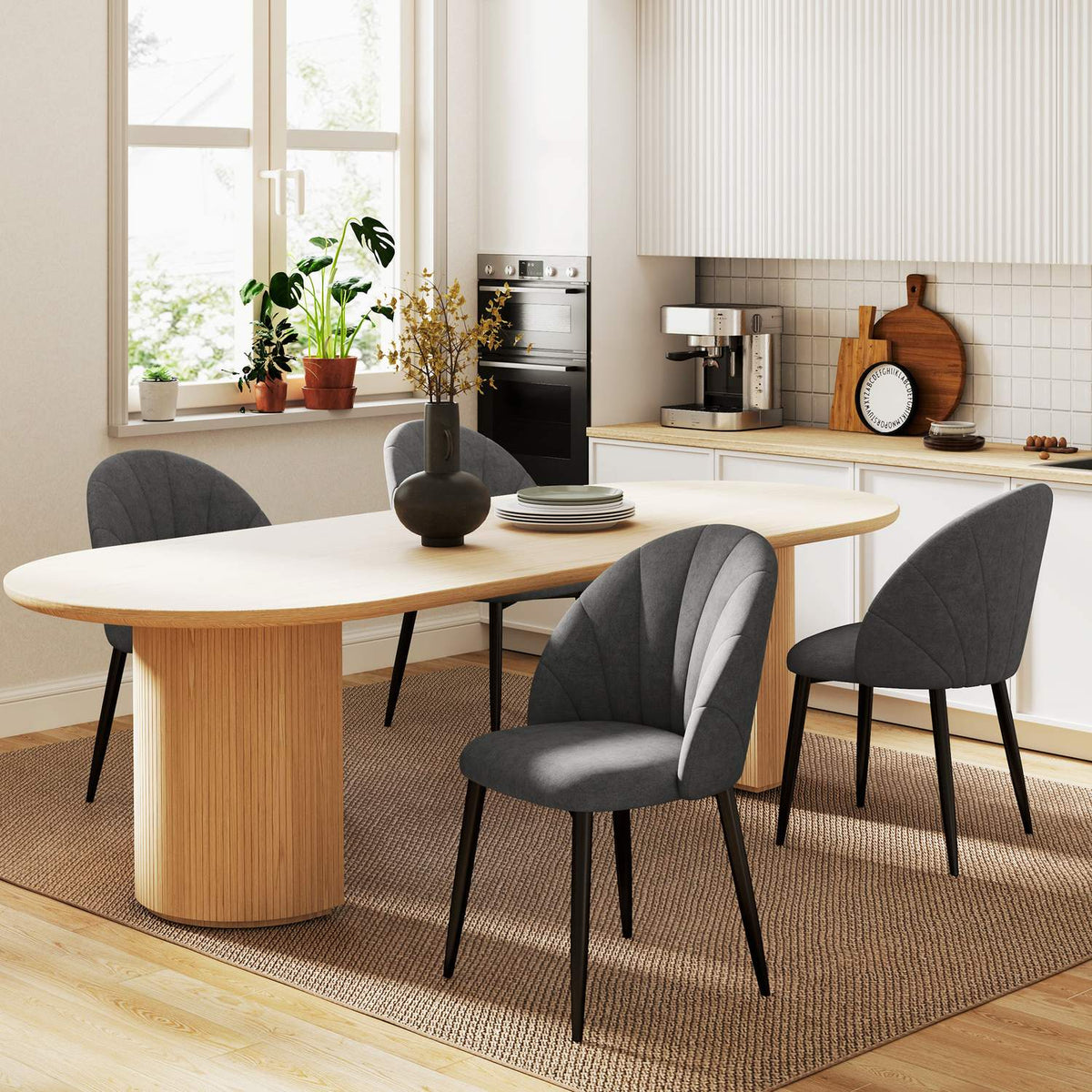 Set of 4 Velvet Dining Chairs, Ergonomic, Dark Grey