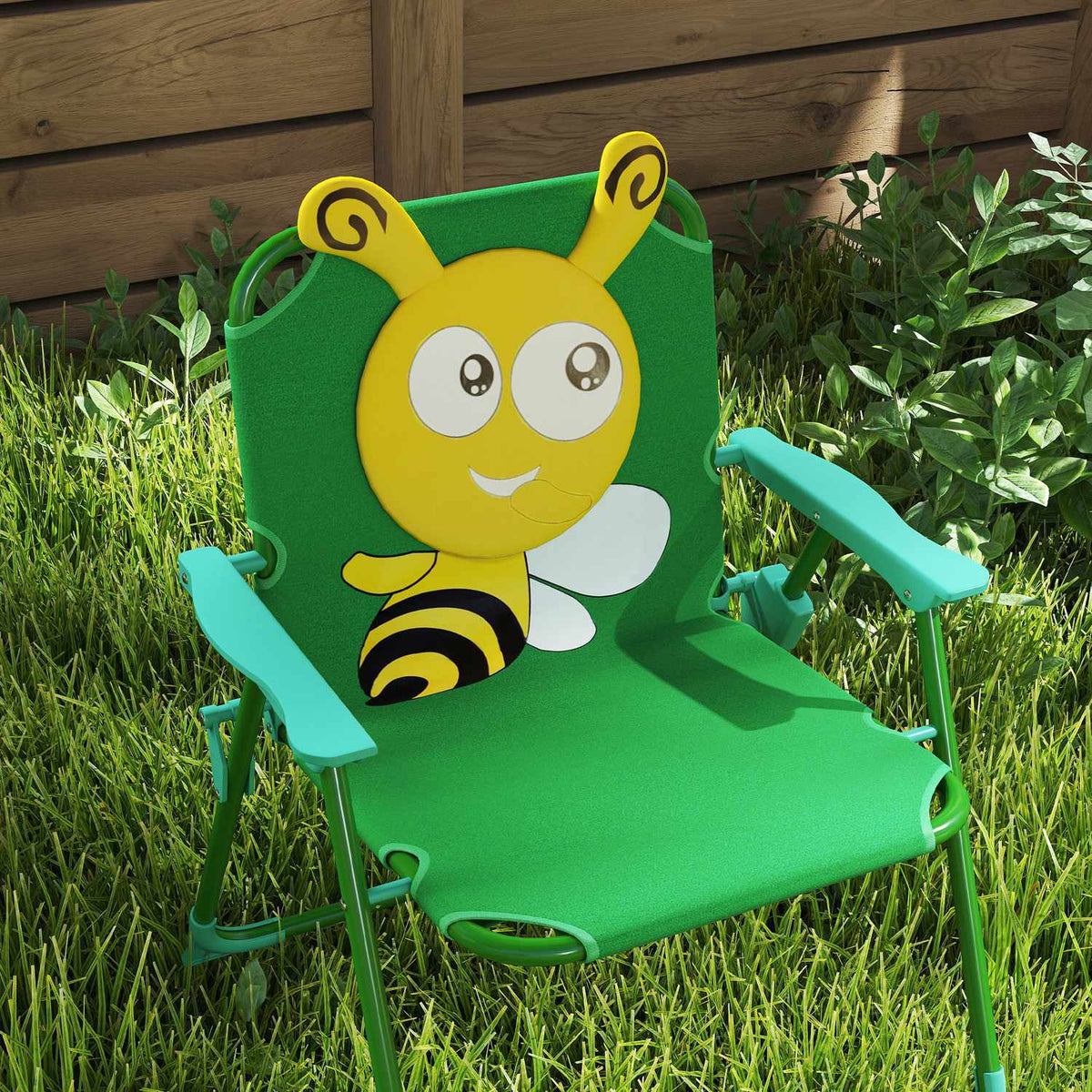 Set of 4 children's garden seating sets with 2 folding chairs, height-adjustable parasol, garden table, bee pattern for children aged 2-5, green |