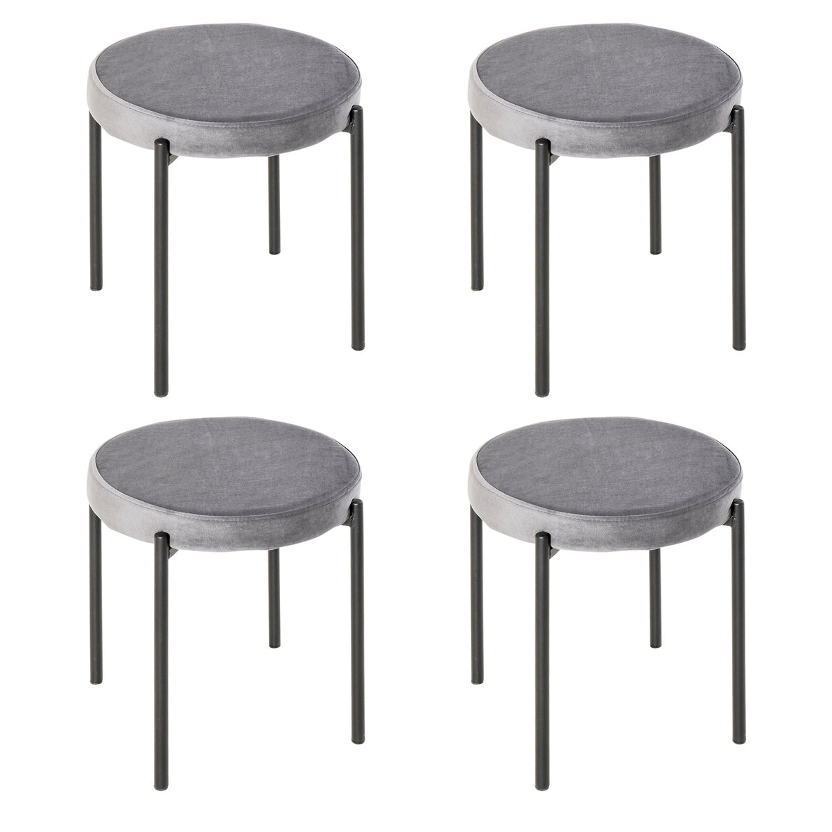 Set of 4 dining stools counter stools with padded seat round stools bar stools velvet touch polyester steel gray 41.5 x 41.5 x 46 cm