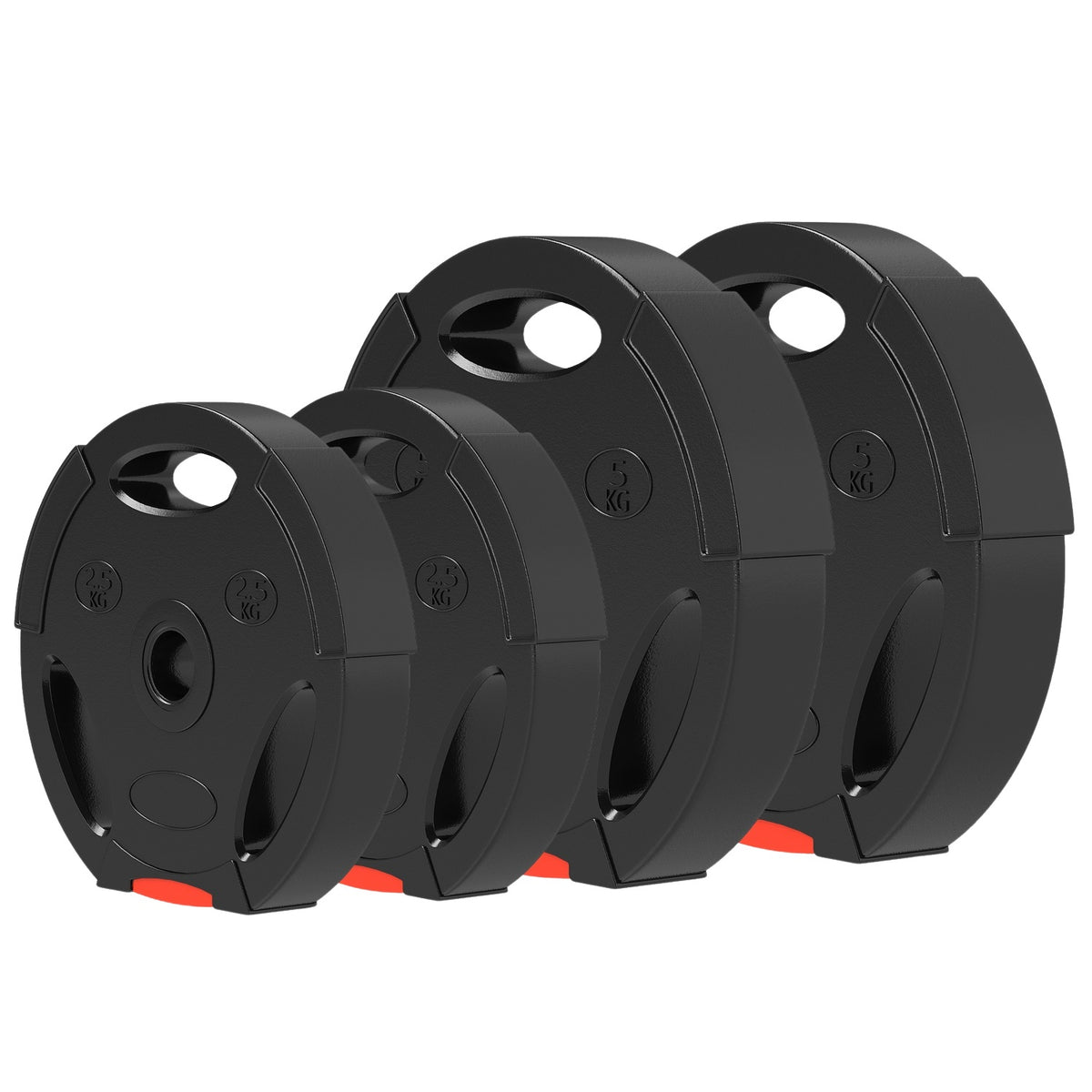 Set of 4 dumbbell weights, 2 x 2.5 kg/5kg weights, weight plate set, weight plates for 2.5 cm dumbbell bar, Ø 25/30 mm bore, black