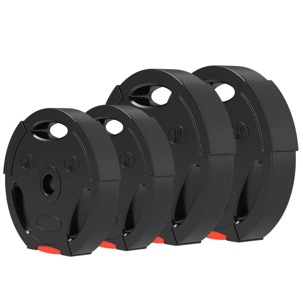 Set of 4 dumbbell weights, 2 x 5 kg/10kg weights, weight plate set, weight plates for 2.5 cm dumbbell bar, Ø 30 mm bore, black