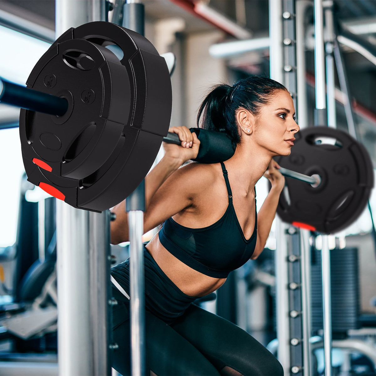 Set of 4 dumbbell weights, 2 x 5 kg/10kg weights, weight plate set, weight plates for 2.5 cm dumbbell bar, Ø 30 mm bore, black