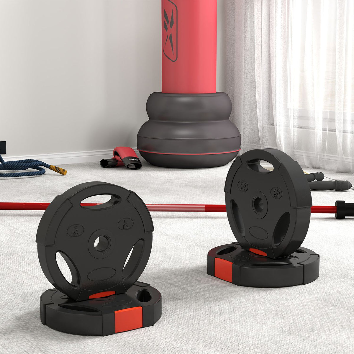 Set of 4 dumbbell weights, 2 x 5 kg/7.5 kg weights, weight plate set, weight plates for 2.5 cm dumbbell bar, Ø 30 mm bore, black