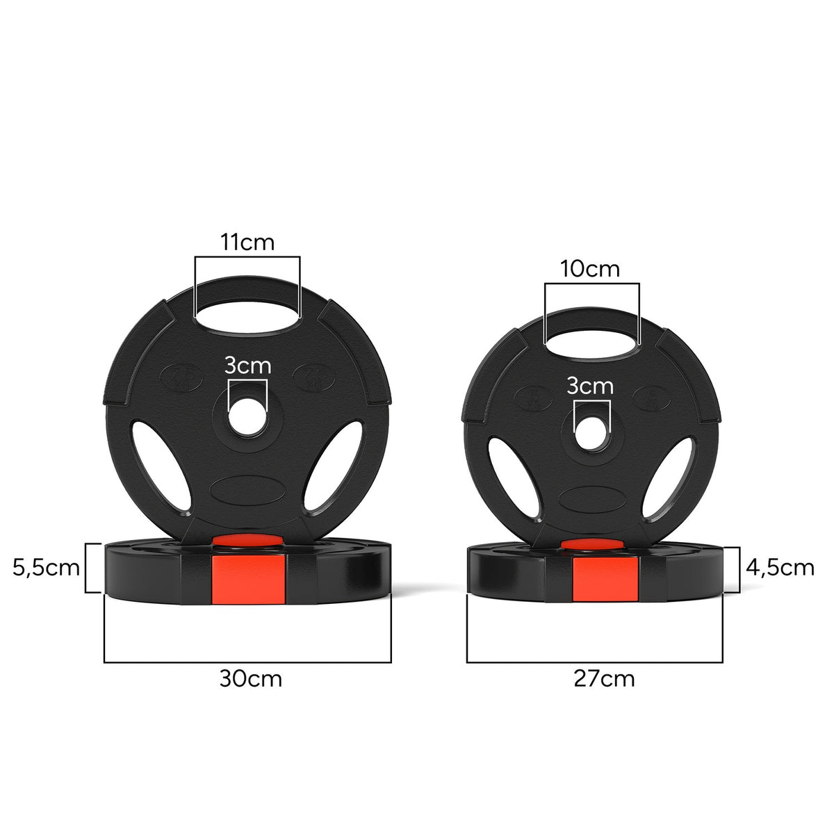Set of 4 dumbbell weights, 2 x 5 kg/7.5 kg weights, weight plate set, weight plates for 2.5 cm dumbbell bar, Ø 30 mm bore, black