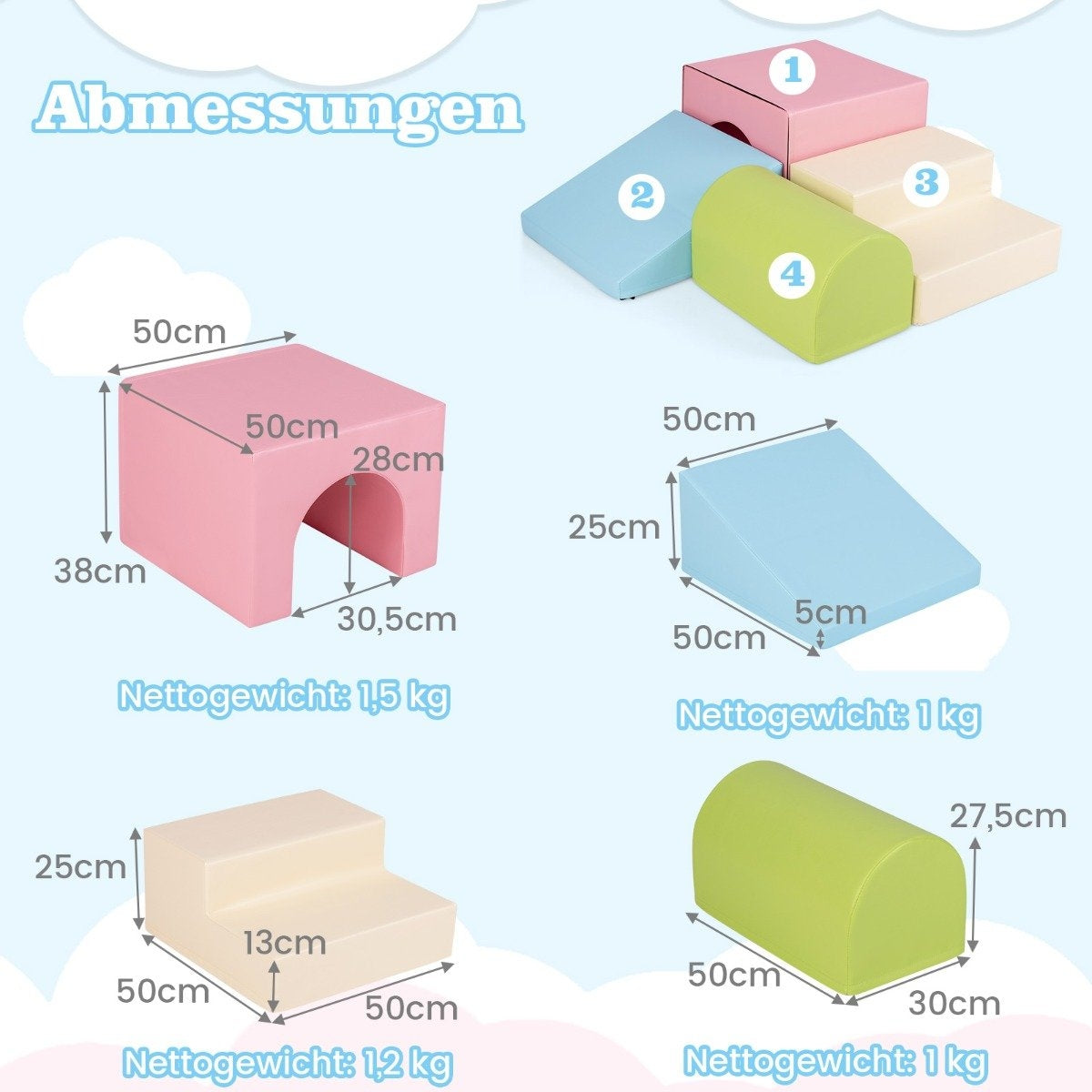 Set of 4 foam play set climbing & crawling foam blocks construction toy set