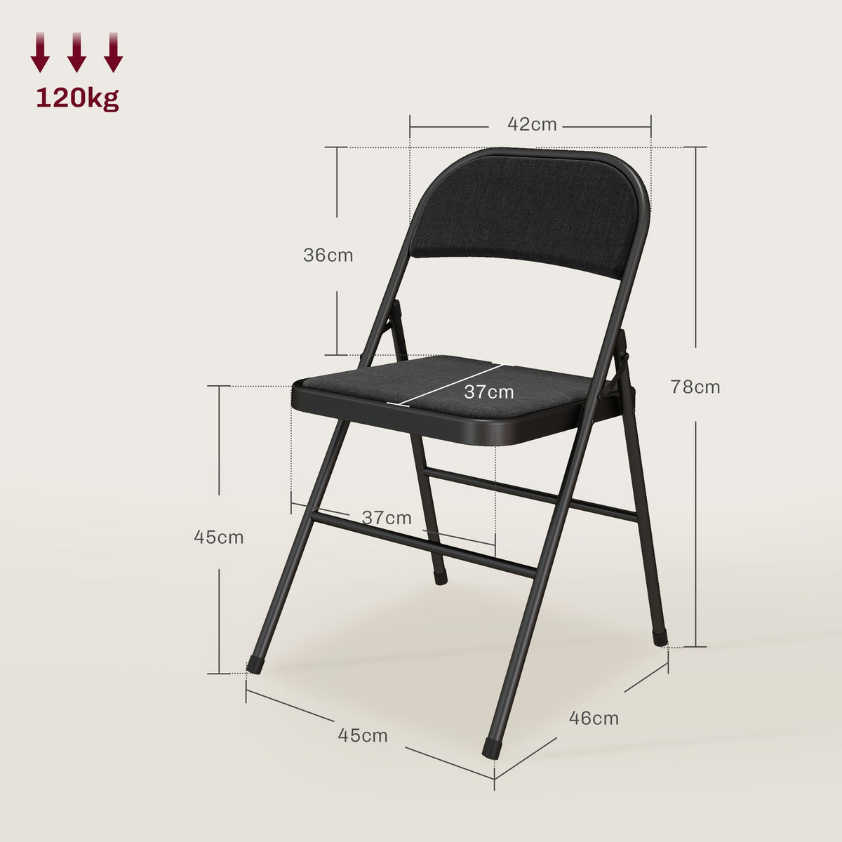 Set of 4 folding chairs, portable office chairs, metal legs, folding chair for office, reception, waiting room, linen look, black