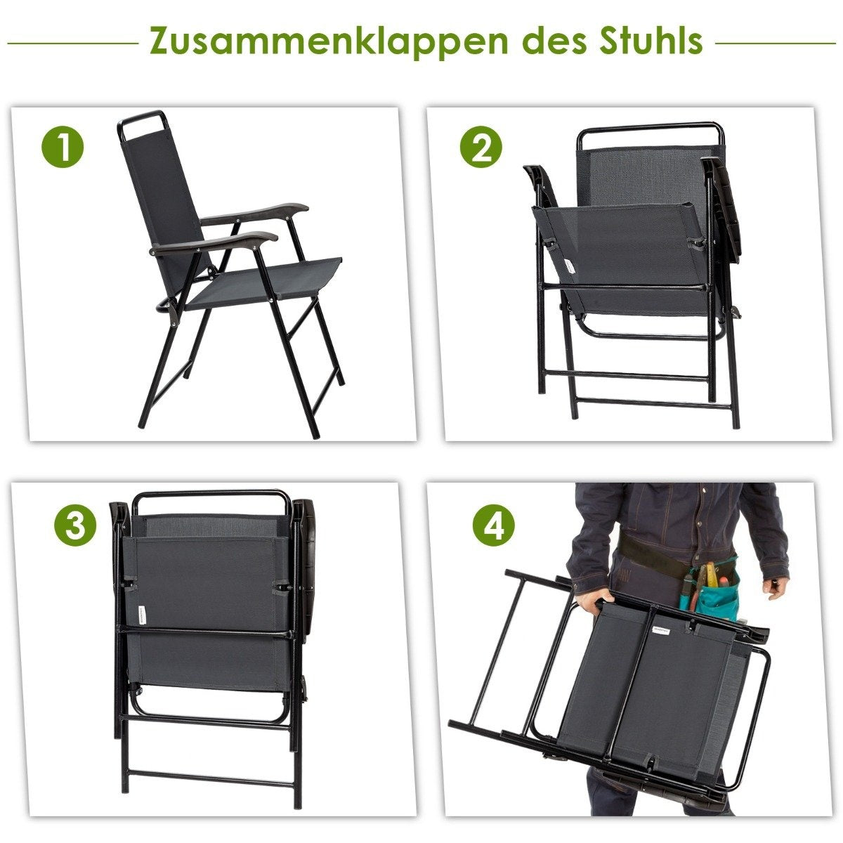 Set of 4 outdoor folding chairs with breathable fabric and non-slip foot pads patio chair