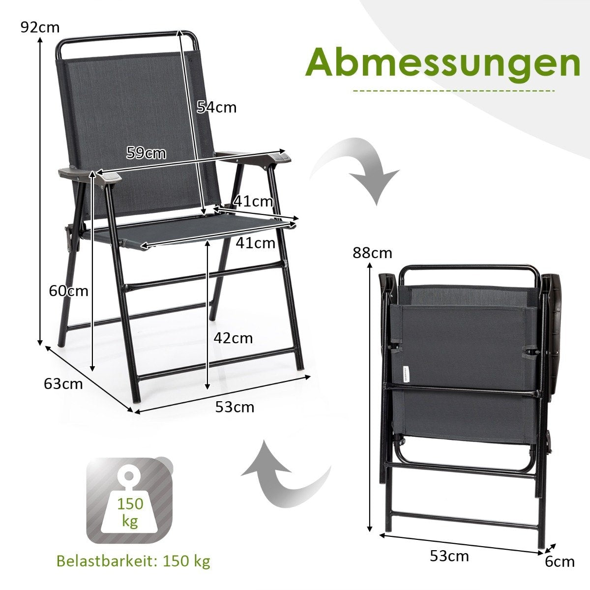Set of 4 outdoor folding chairs with breathable fabric and non-slip foot pads patio chair