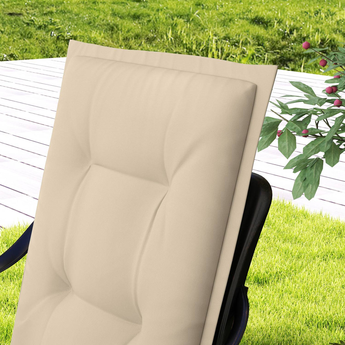 Set of 4 seat cushions 108 x 50 x 5 cm chair cushions with ties, outdoor indoor seat cushion, seat cushion, bench cushion for garden furniture, seat chair, dining chair, beige