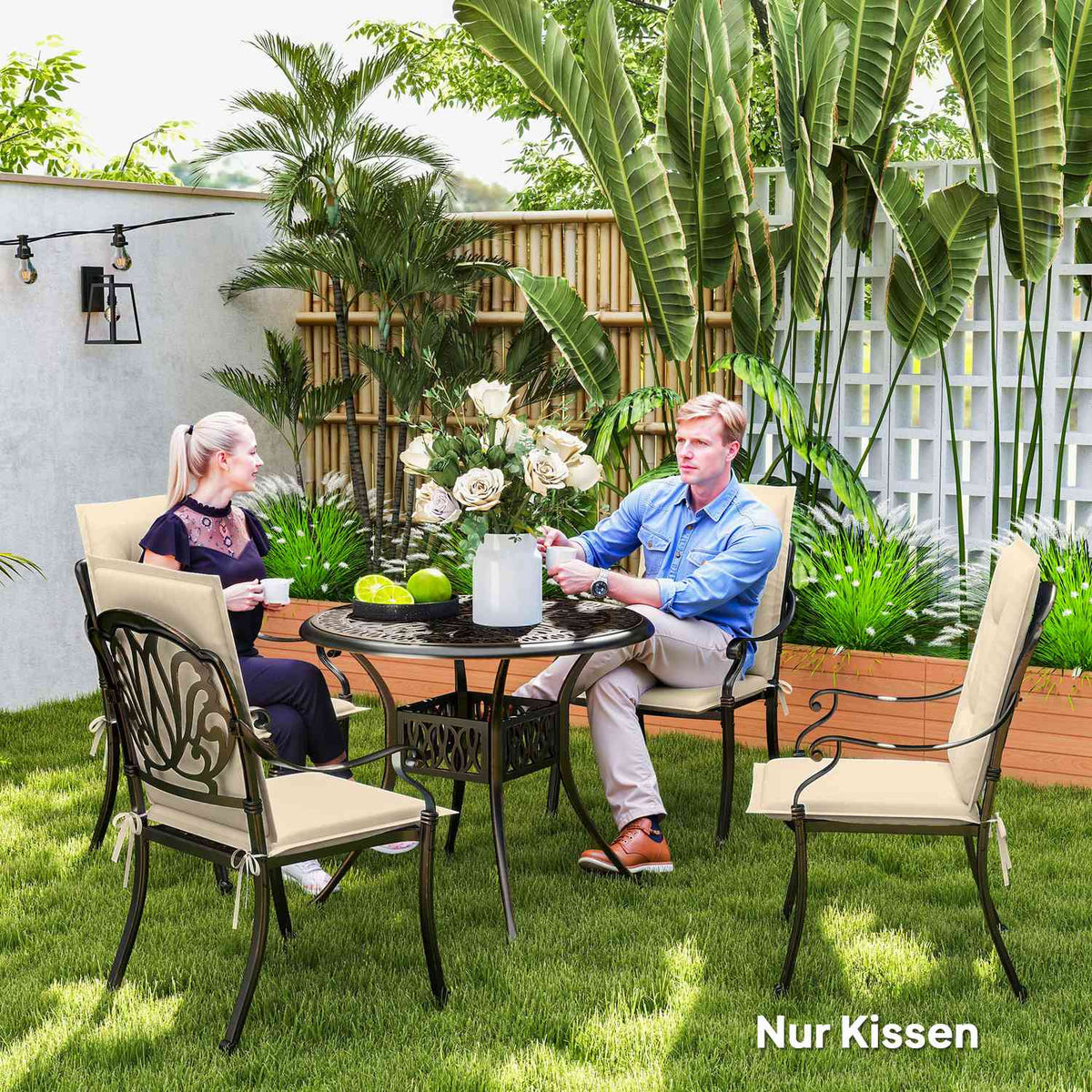 Set of 4 seat cushions 108 x 50 x 5 cm chair cushions with ties, outdoor indoor seat cushion, seat cushion, bench cushion for garden furniture, seat chair, dining chair, beige
