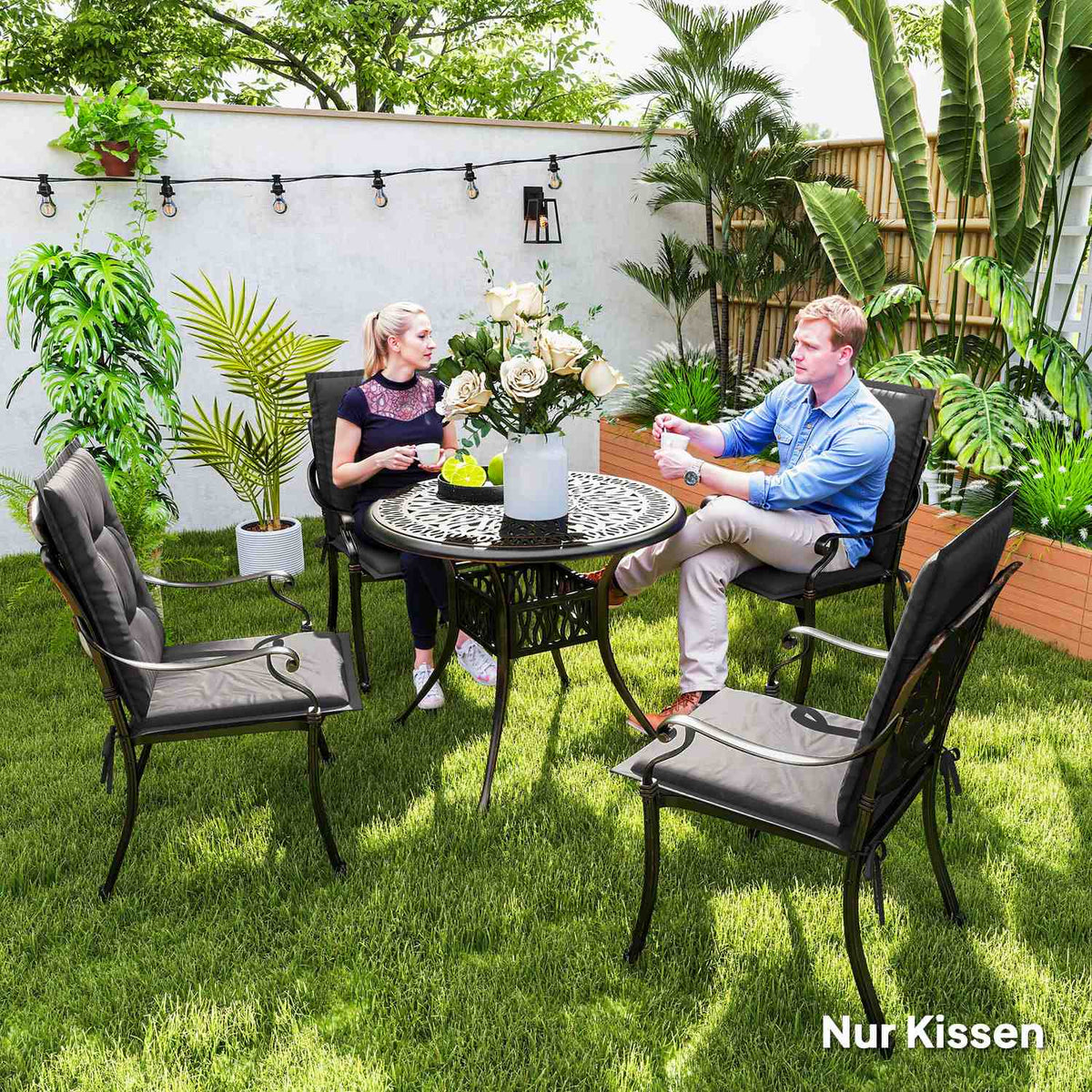 Set of 4 seat cushions 108 x 50 x 5 cm chair cushions with ties, outdoor indoor seat cushion, seat cushion, bench cushion for garden furniture, seat chair, dining chair, dark gray