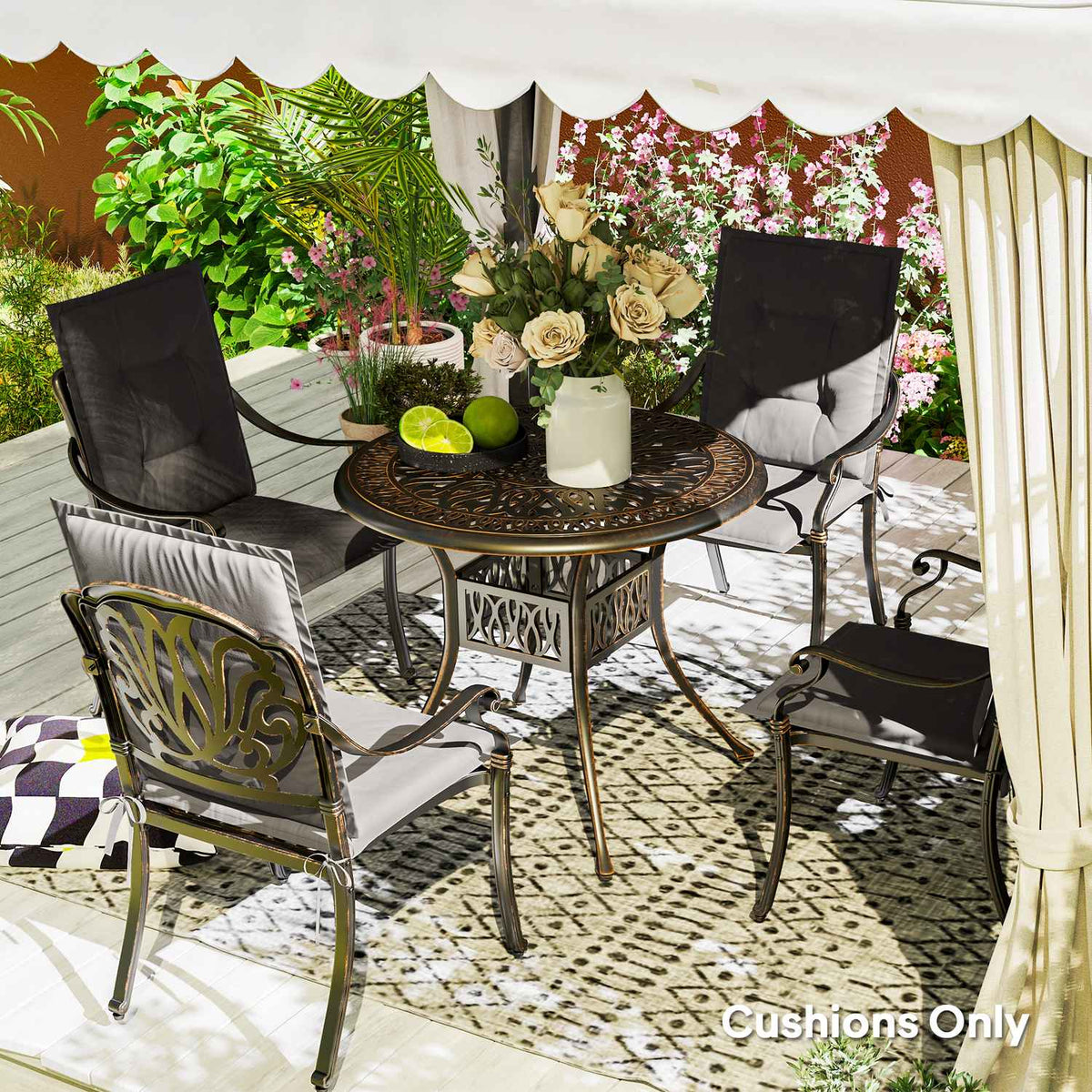 Set of 4 seat cushions 108 x 50 x 5 cm chair cushions with ties, outdoor indoor seat cushion, seat cushion, bench cushion for garden furniture, seat chair, dining chair, dark gray