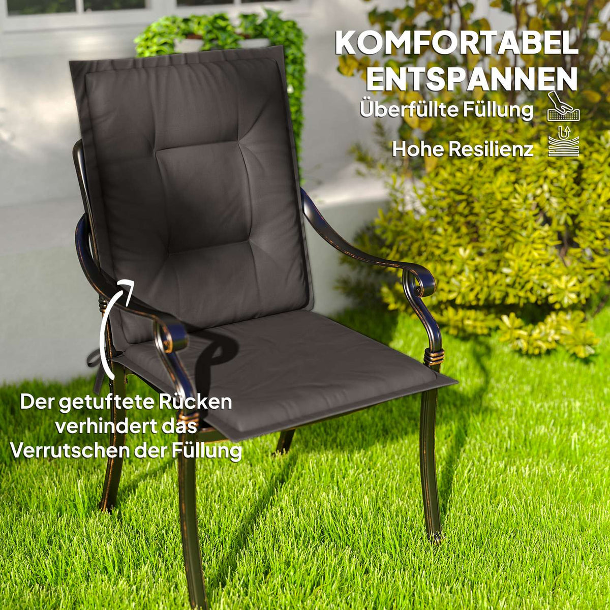 Set of 4 seat cushions 108 x 50 x 5 cm chair cushions with ties, outdoor indoor seat cushion, seat cushion, bench cushion for garden furniture, seat chair, dining chair, dark gray