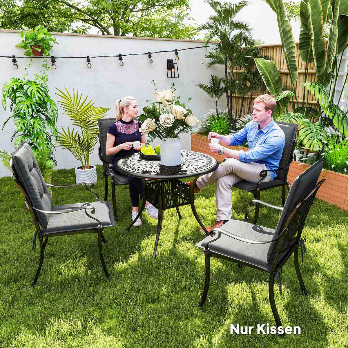 Set of 4 seat cushions 108 x 50 x 5 cm chair cushions with ties, outdoor indoor seat cushion, seat cushion, bench cushion for garden furniture, seat chair, dining chair, light gray