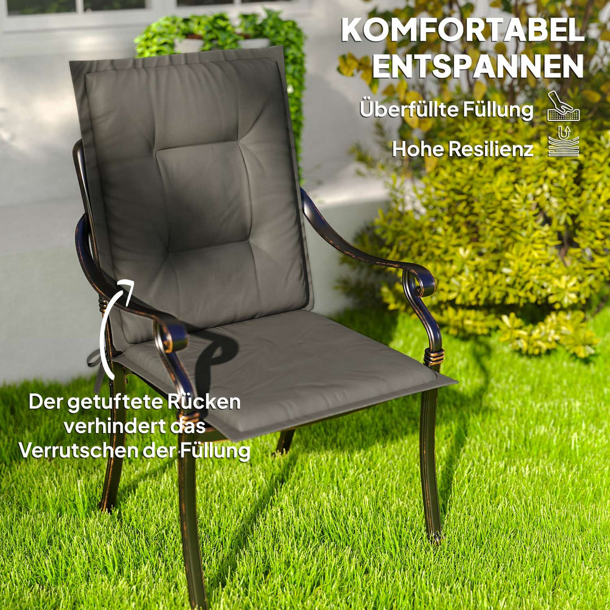 Set of 4 seat cushions 108 x 50 x 5 cm chair cushions with ties, outdoor indoor seat cushion, seat cushion, bench cushion for garden furniture, seat chair, dining chair, light gray