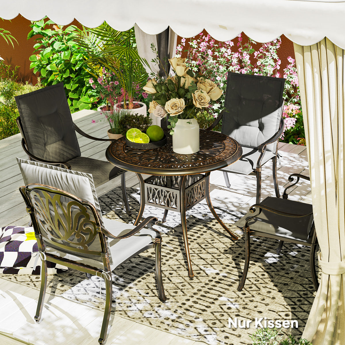 Set of 4 seat cushions 108 x 50 x 5 cm chair cushions with ties, outdoor indoor seat cushion, seat cushion, bench cushion for garden furniture, seat chair, dining chair, light gray