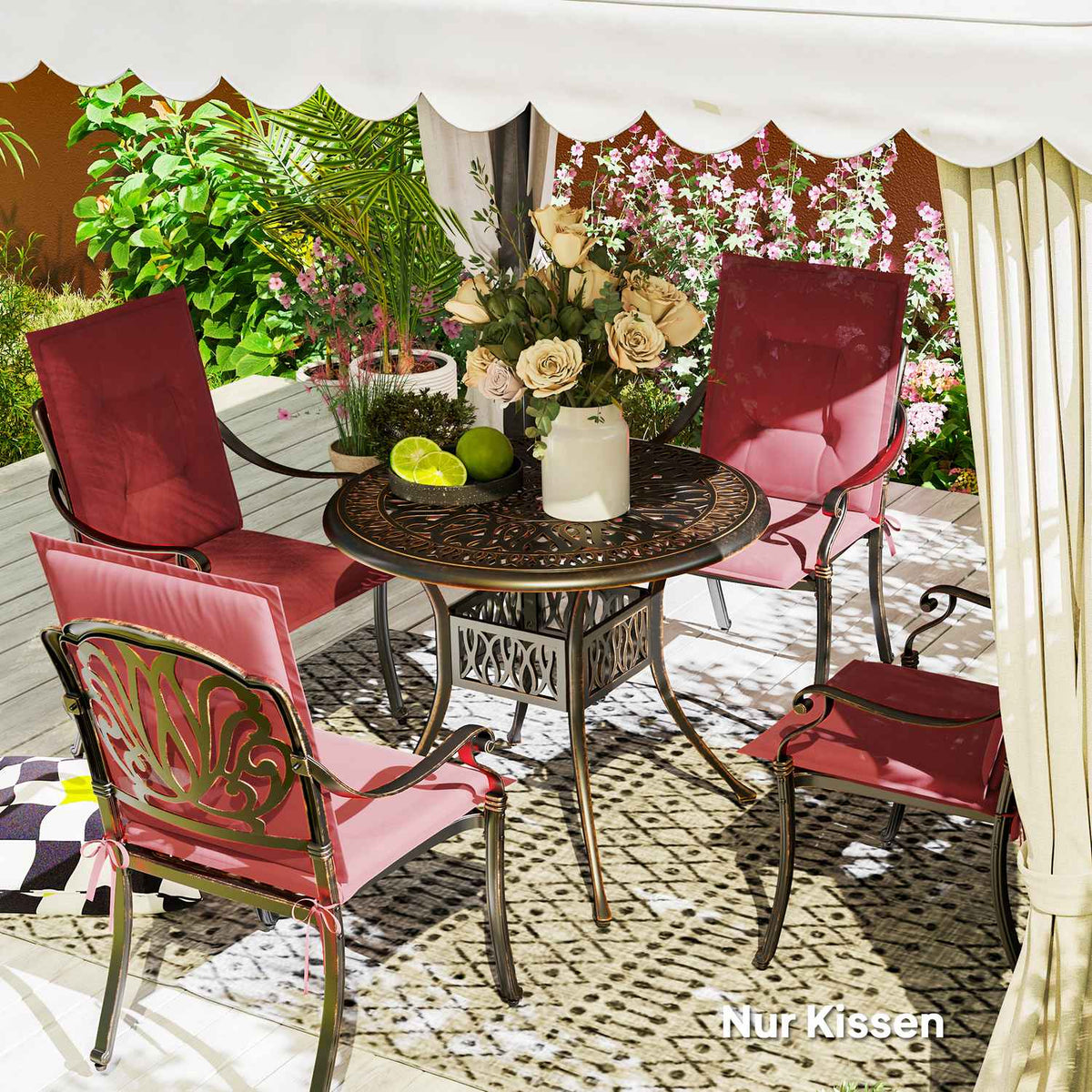 Set of 4 seat cushions 108 x 50 x 5 cm chair cushions with ties, outdoor indoor seat cushion, seat cushion, bench cushion for garden furniture, seat chair, dining chair, wine red