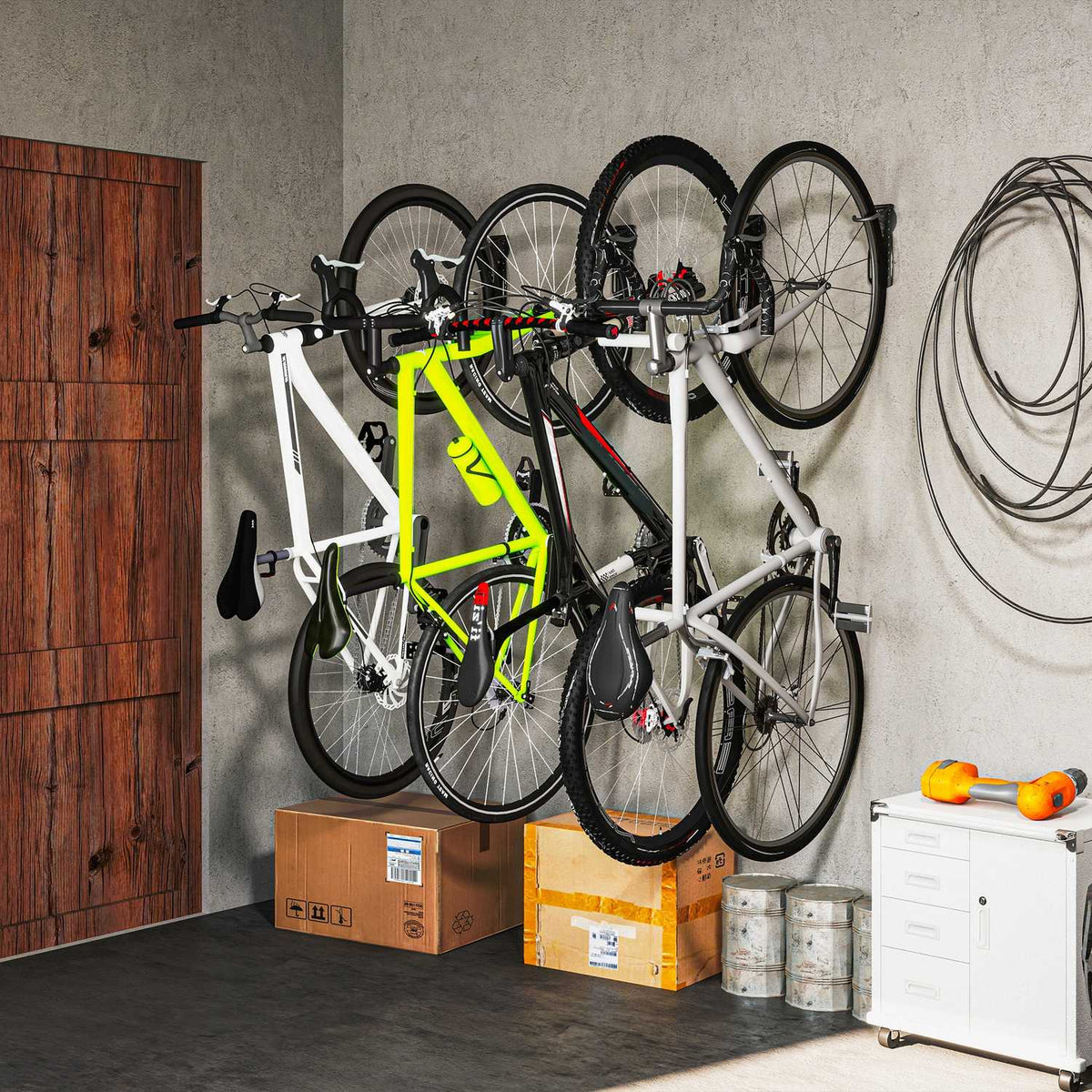 Set of 4 vertical bicycle wall mounts with 30 kg load capacity, foldable bicycle mount wall for 4 bicycles, bicycle stand for racing bikes, MTB e-bike bicycle suspension for garage house, black
