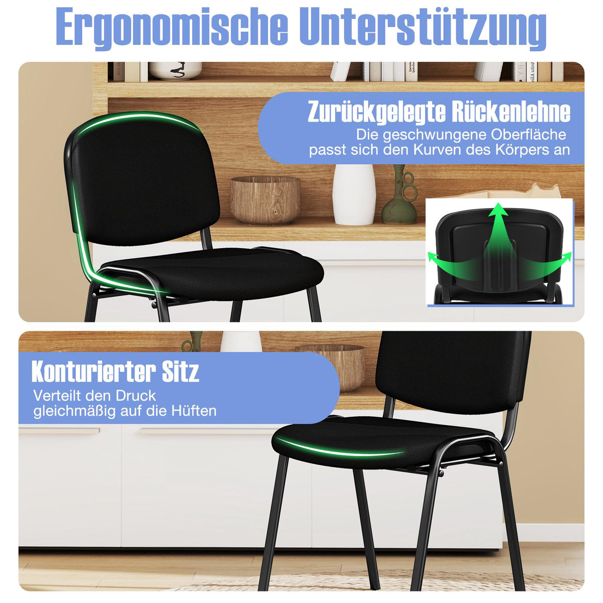 Set of 5 Black Stackable Reception Chairs with Ergonomic Support