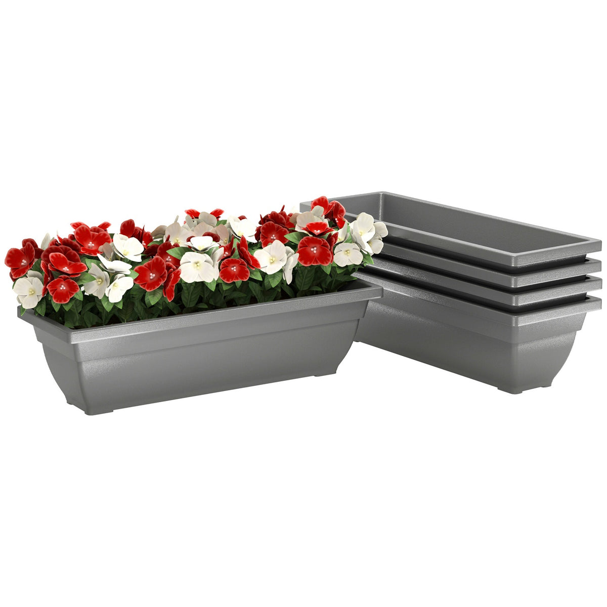 Set of 5 plastic flower pots, 59 x 21 x 16 cm stackable flower pots set, weatherproof planter, pots for indoor and outdoor use, gray