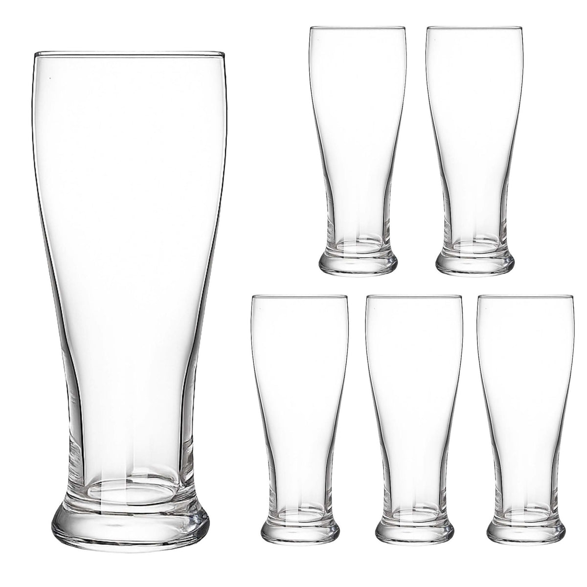Set of 6 Clear Beer Glasses, 460ml, Dishwasher-Safe