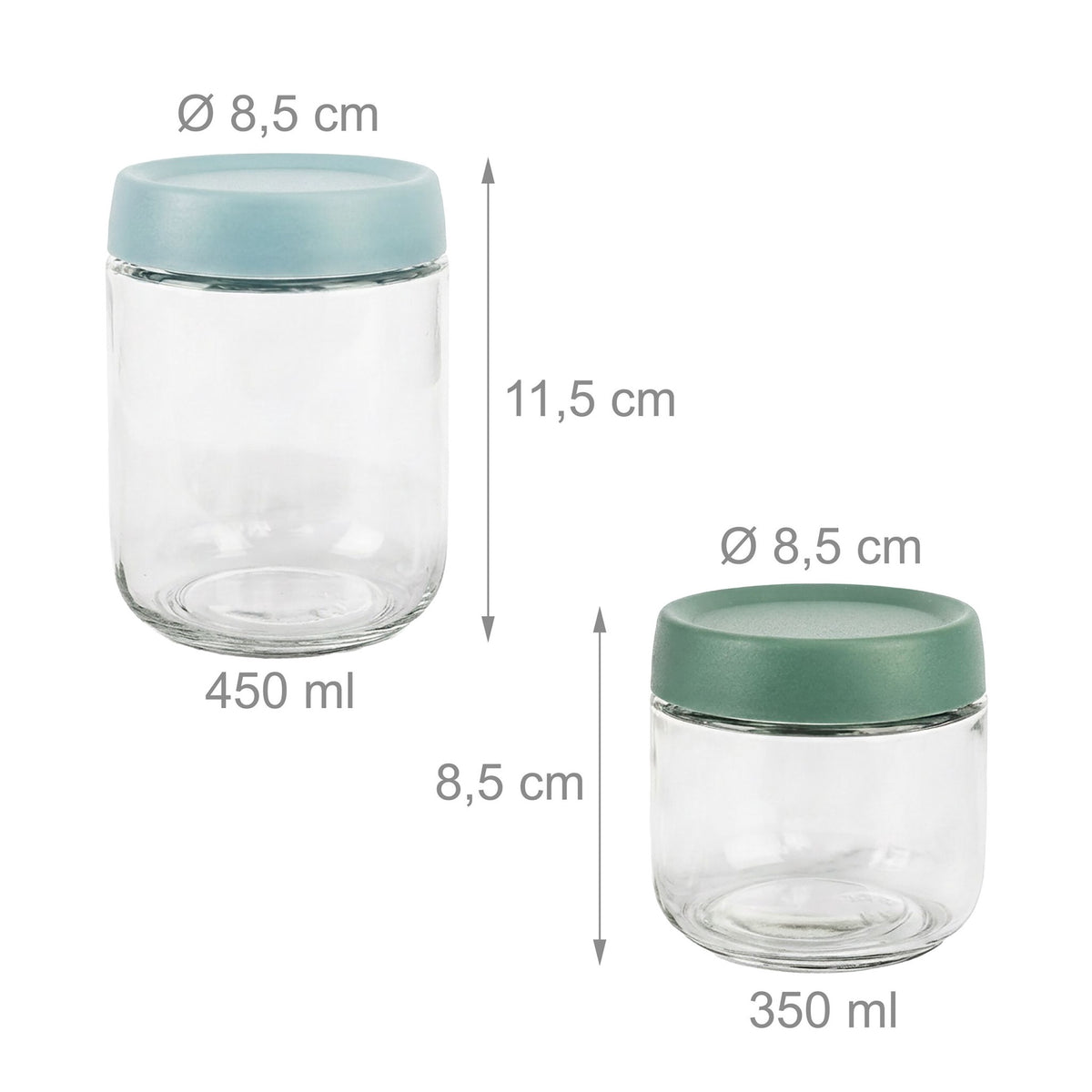 Set of 6 Glass Jam Jars with Pastel Lids, 350ml & 450ml