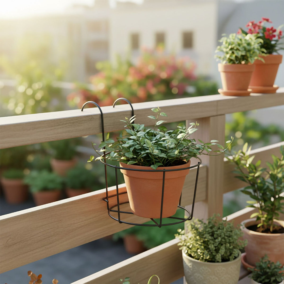 Set of 6 Hanging Planters with Hooks for Balcony