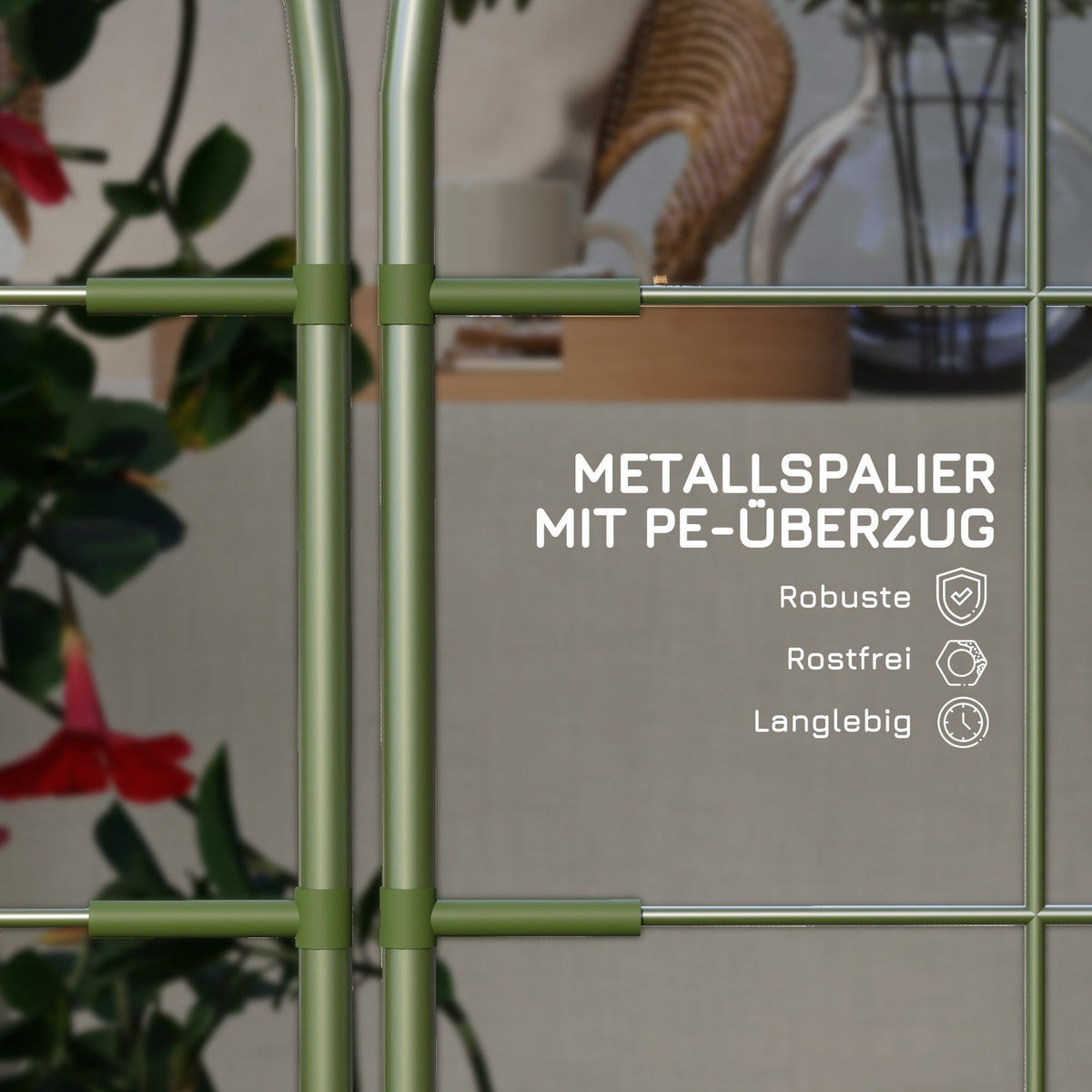 Set of 6 trellises made of steel plant holders and trellises for climbing plants, suitable for balconies, robust and weatherproof, green