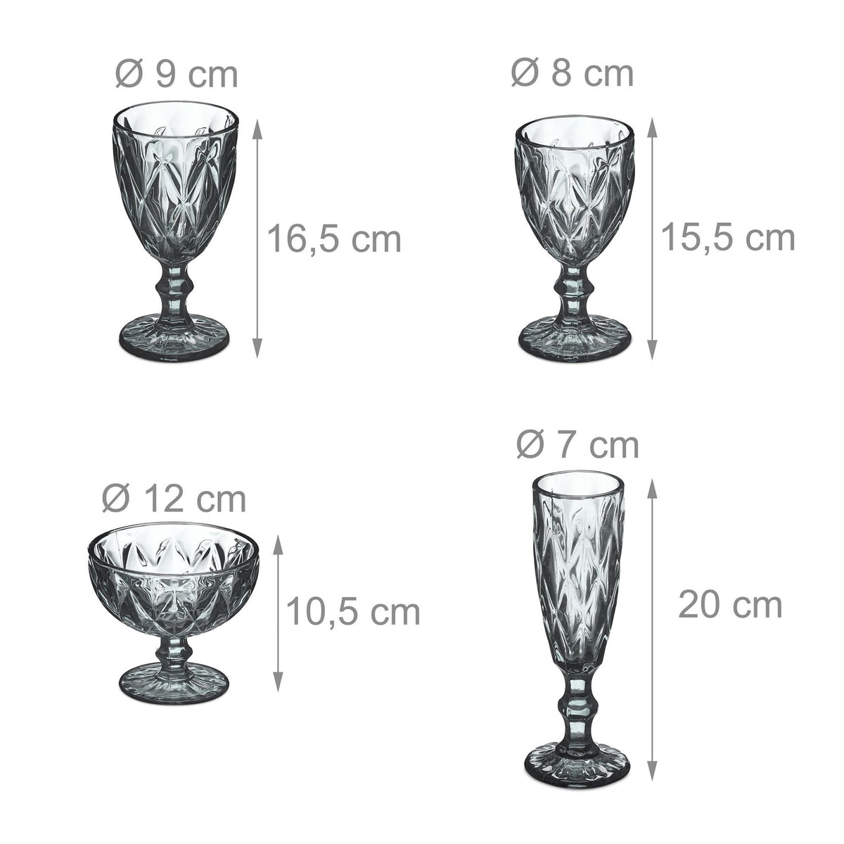 Set of 7 gray glasses