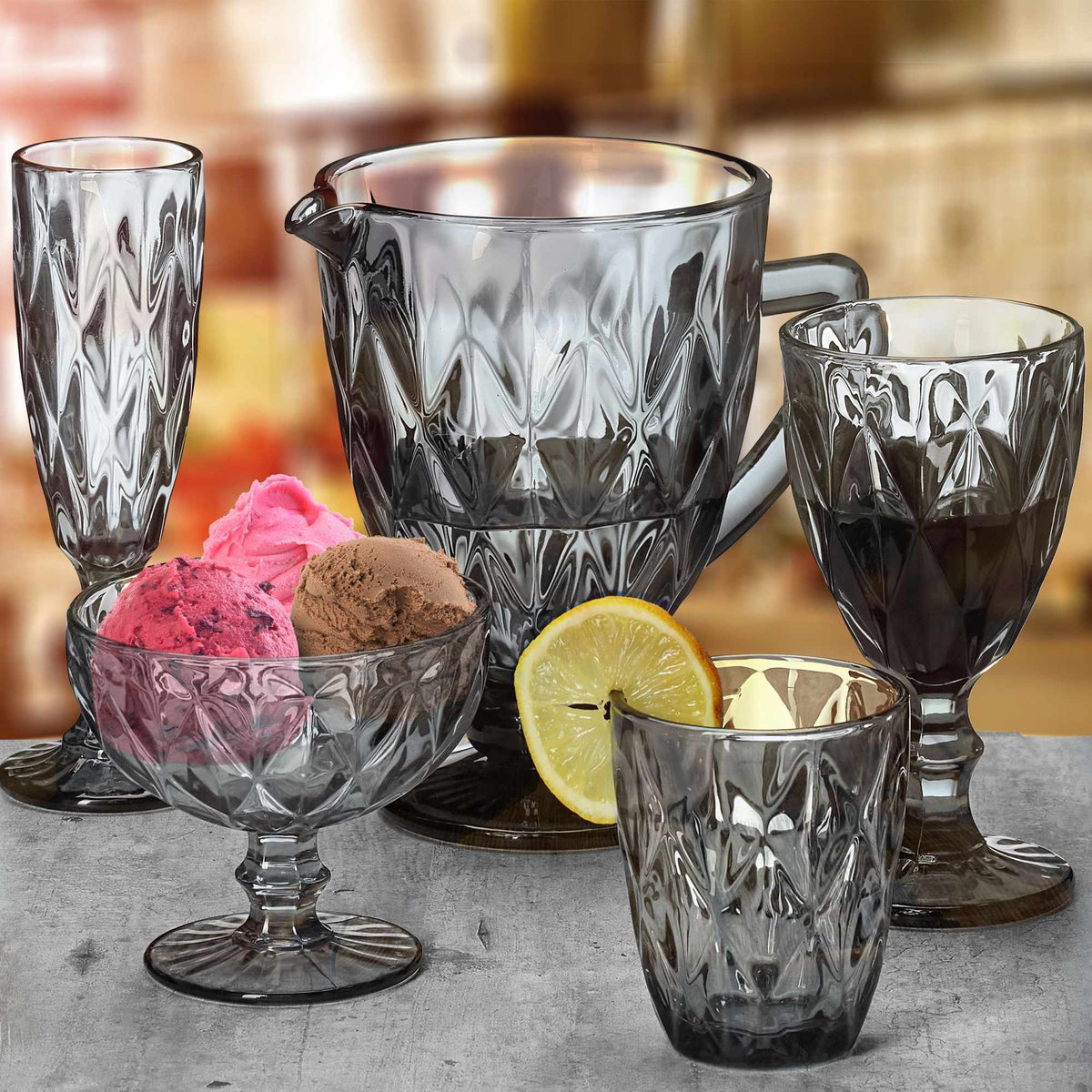 Set of 7 gray glasses